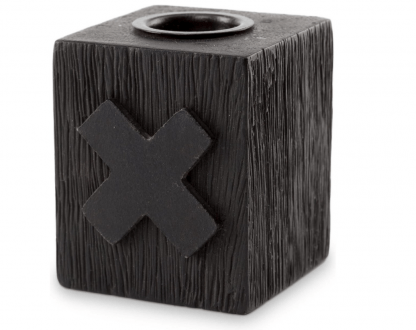 Kaarsenblokje kandelaar Kruis hout zwart 5x5x6cm - VT Wonen